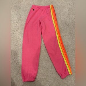 Aviator Nation Pink Sweatpants with Neon  Stripes, Size 12